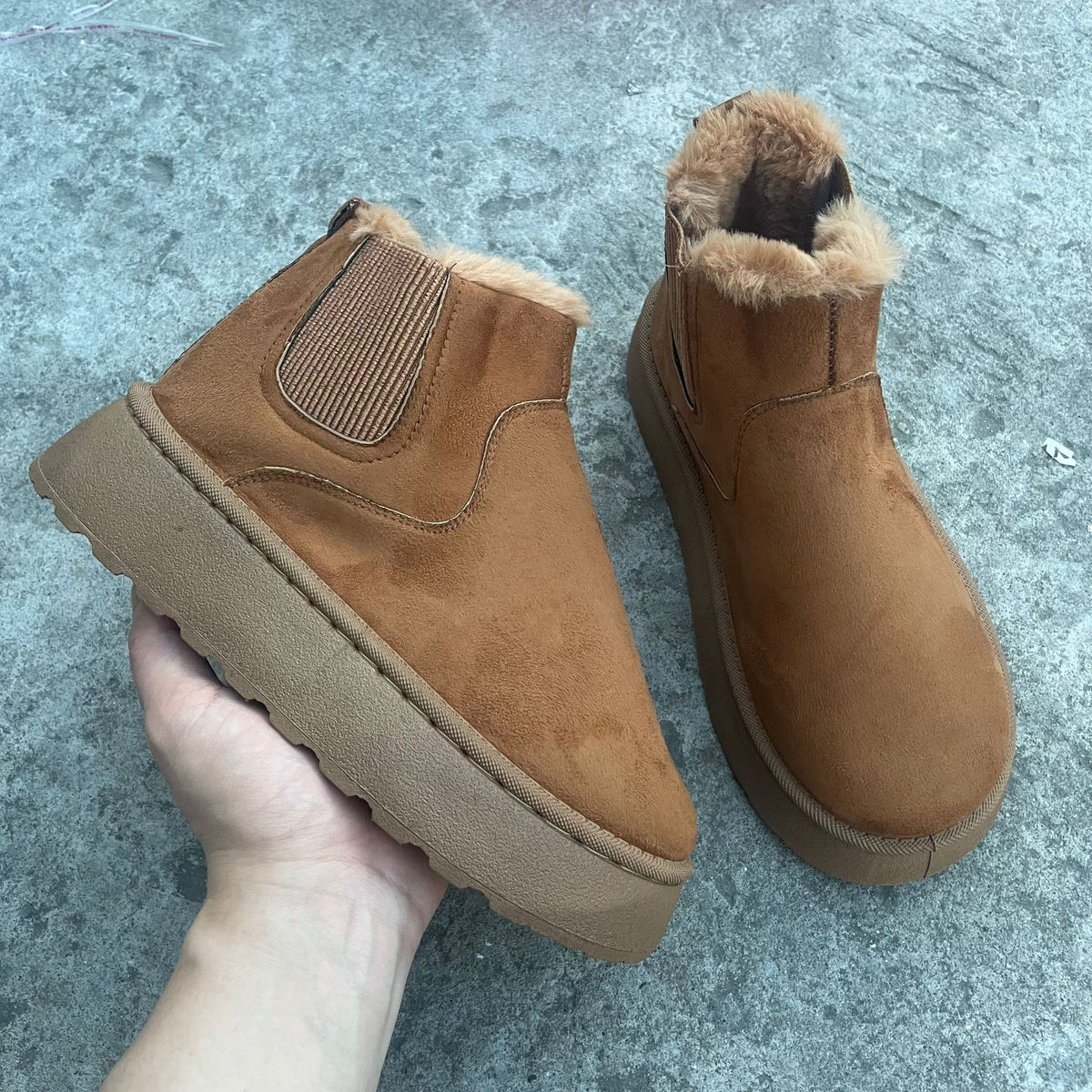 New Winter Women's Fleece-Lined Round-Toe Slip-On Boots