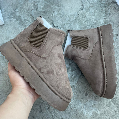 New Winter Women's Fleece-Lined Round-Toe Slip-On Boots
