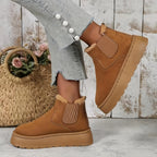 New Winter Women's Fleece-Lined Round-Toe Slip-On Boots