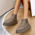 New Winter Women's Fleece-Lined Round-Toe Slip-On Boots